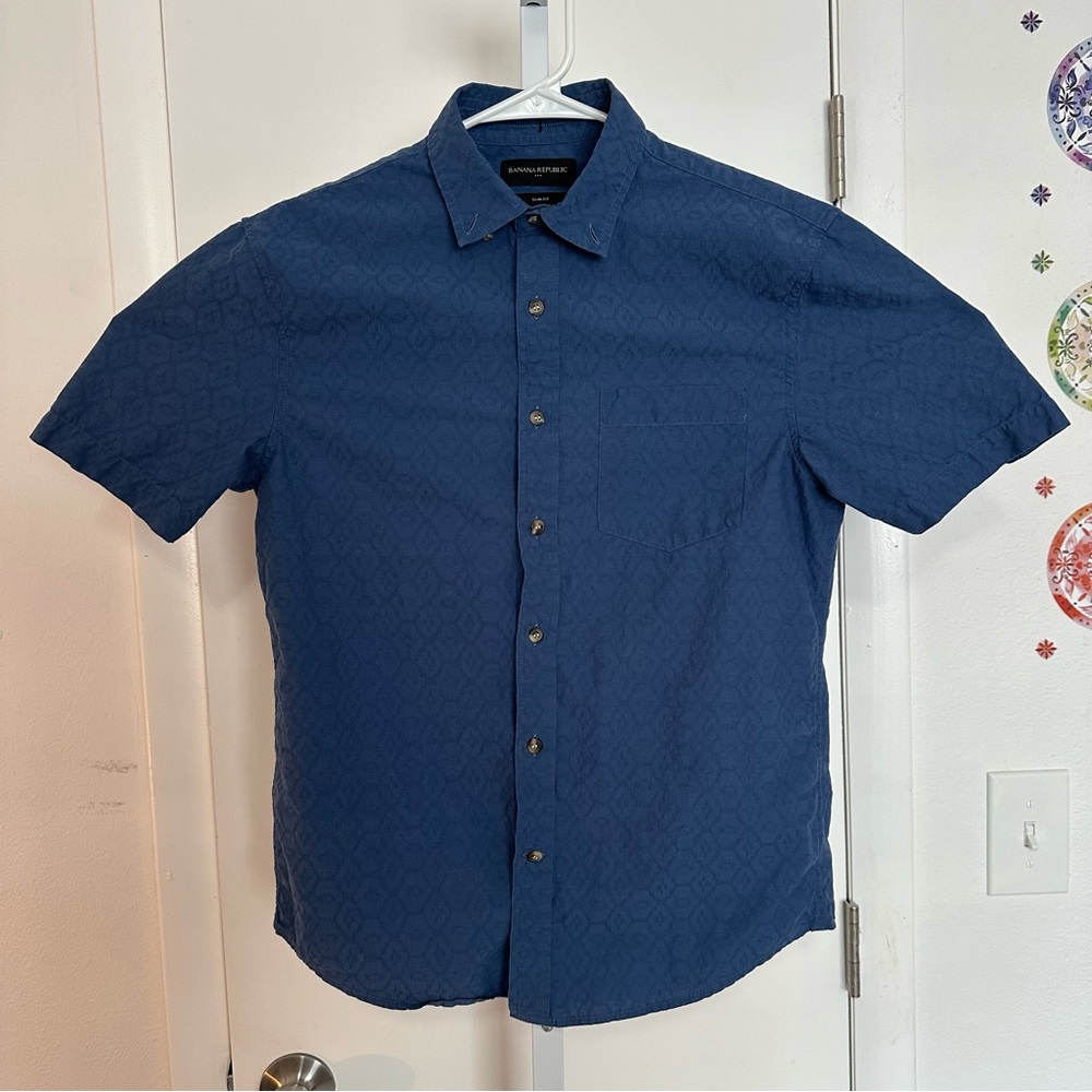 Banana Republic Navy Geometric Slim-Fit Button-Up Shirt - Size S